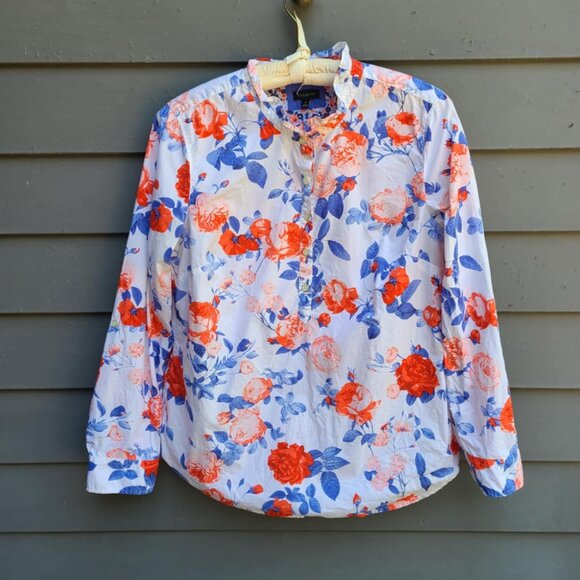 Talbots Red White Blue White Floral Button Down Blouse size Medium - Picture 1 of 13